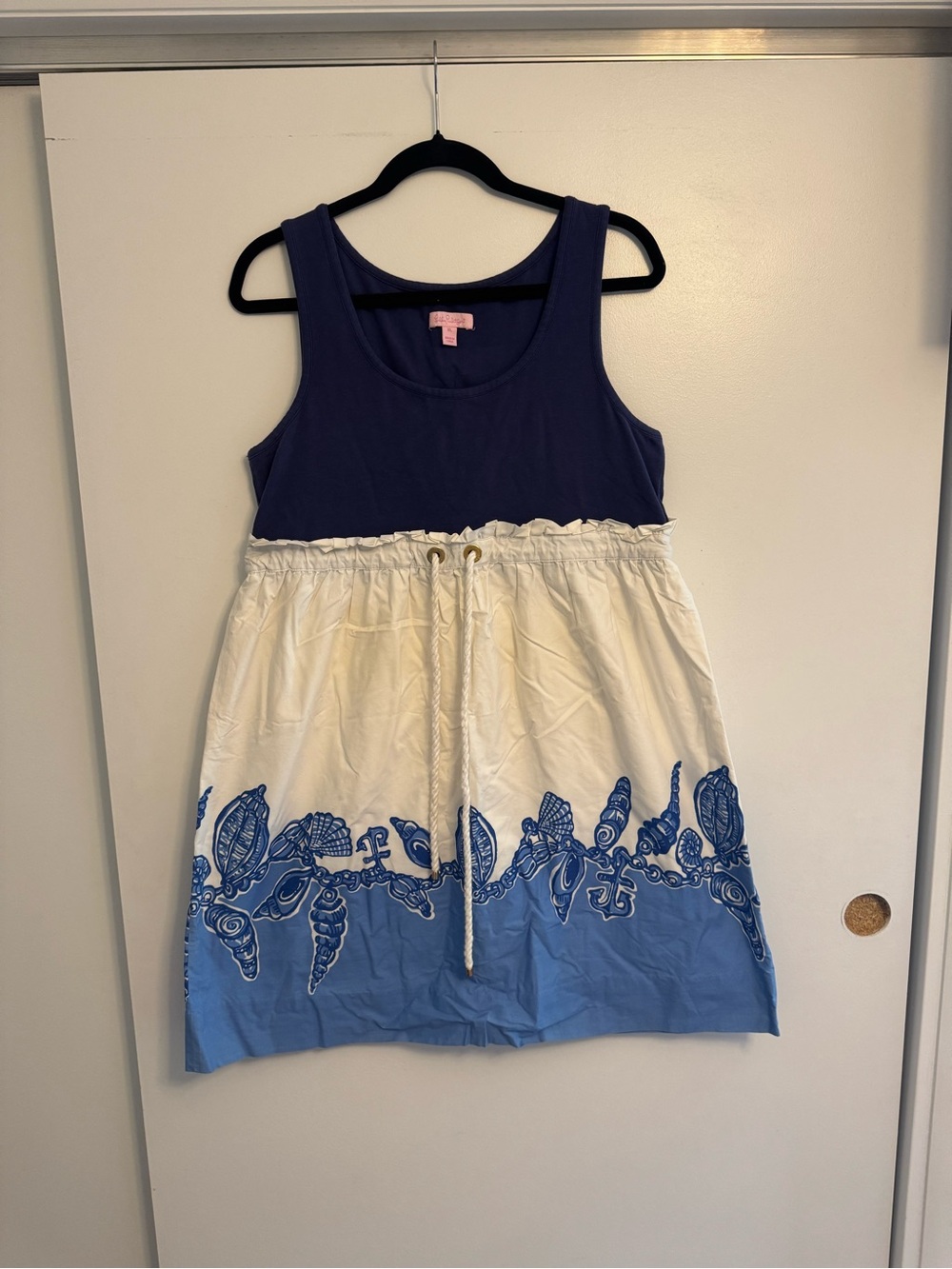 Lilly Pulitzer Navy Tank Dress with White and Light Blue Shell Border
